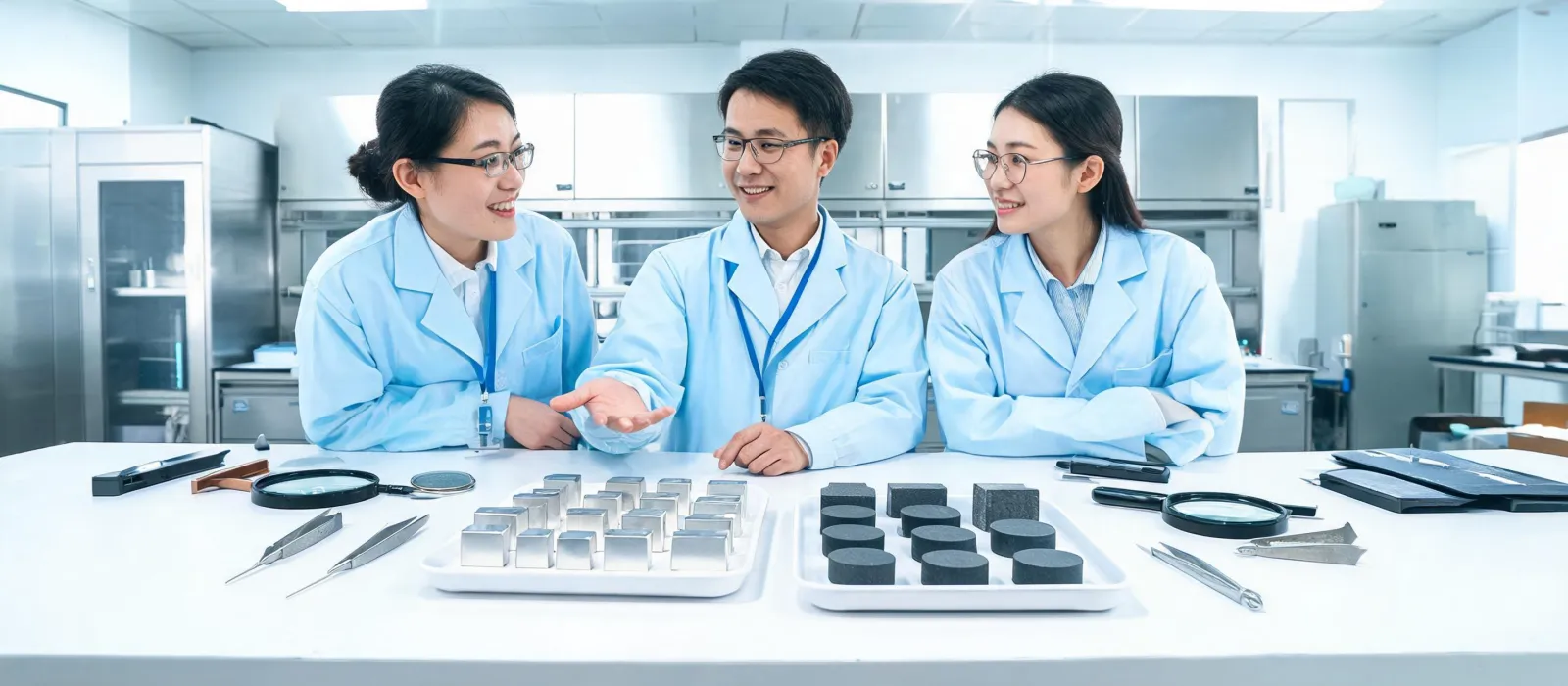Magnetic materials team preparing samples for review